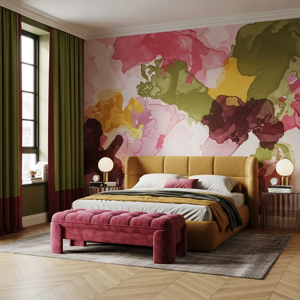 Paris Inspired Interior Design – Luxury Apartment Dubai Downtown Dubai Downtown apartment interior with Parisian chic design and bold accent wall.