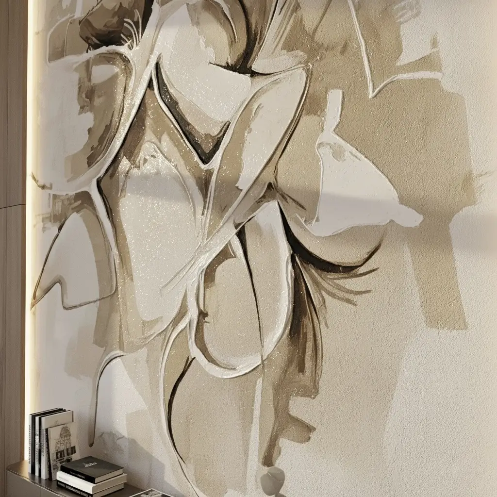 art mural Luxury Villa Interior Design Dubai Hills. Modern Custom Living Room with abstract wall art.