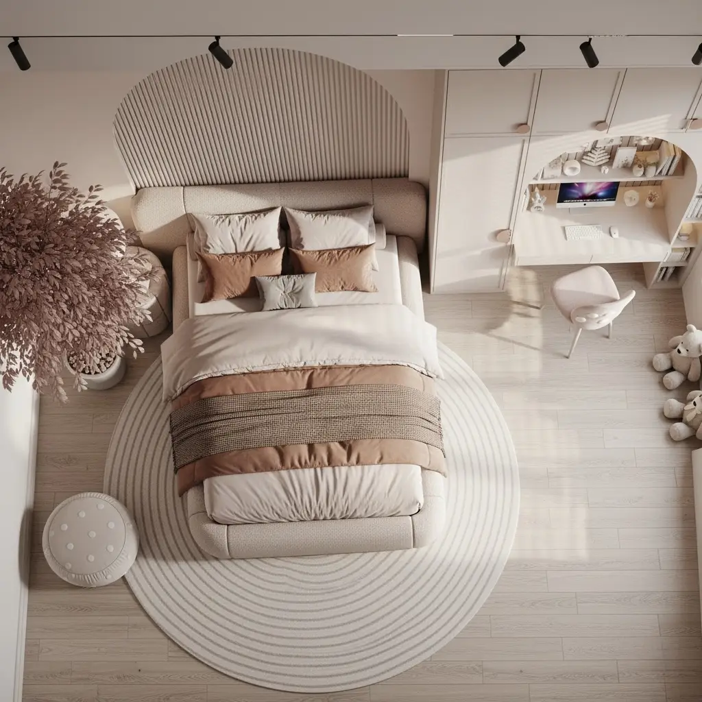 Luxury Girl Bedroom Dubai Project Luxury girl bedroom interior design in Dubai featuring pastel tones and modern arches.