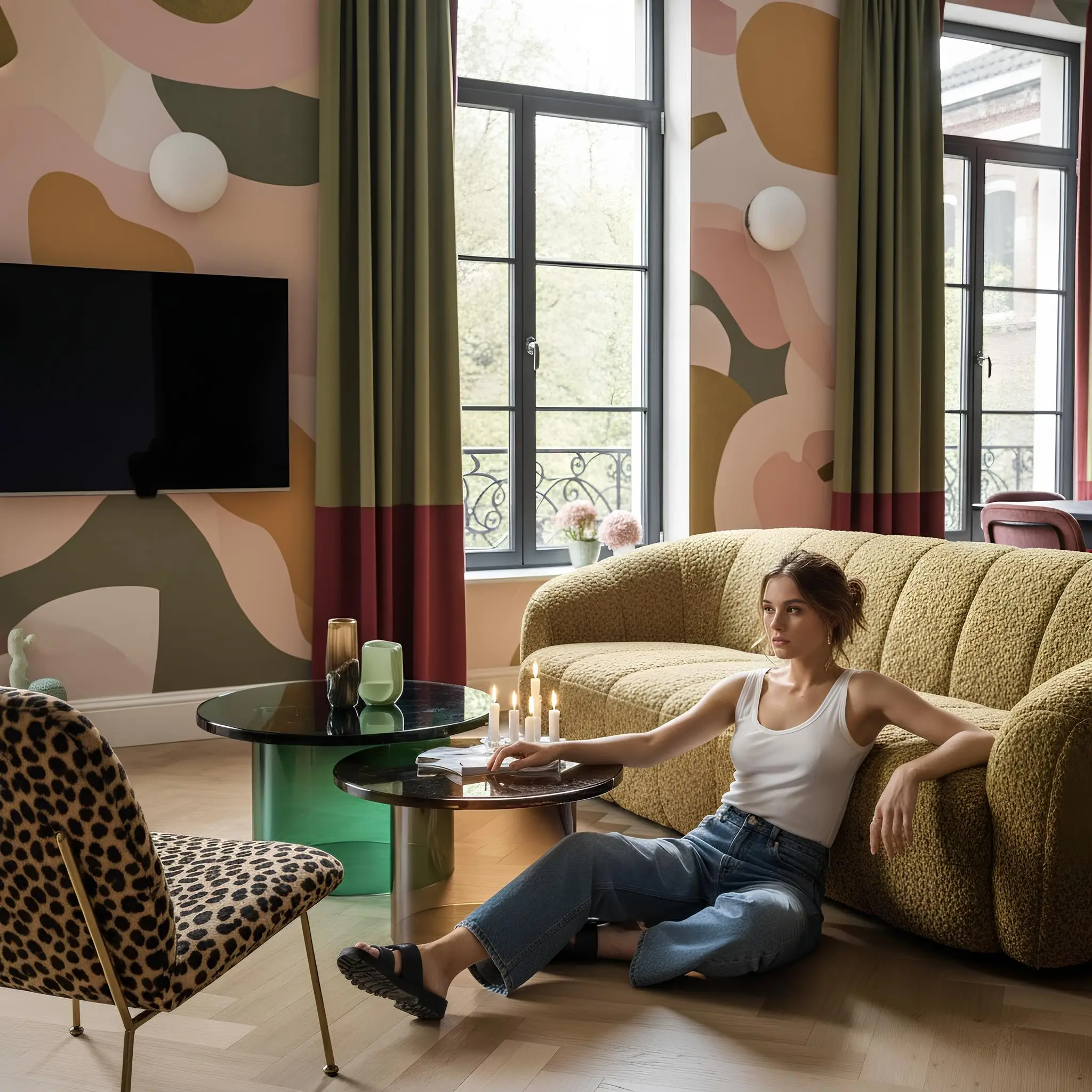 Paris Inspired Interior Design – Luxury Apartment Dubai Downtown Dubai Downtown apartment interior with Parisian chic design and bold accent wall