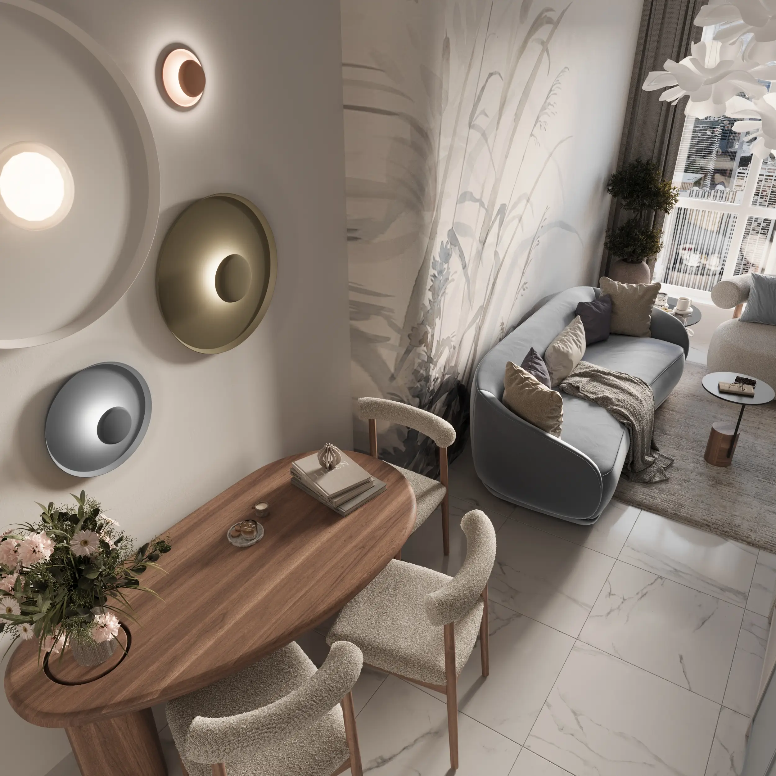 Tiny Flat Big Feelings: Small Apartment Design by Kate Interiors Dubai Small Space Luxury Apartment Interior in Dubai. Soft Modern design.